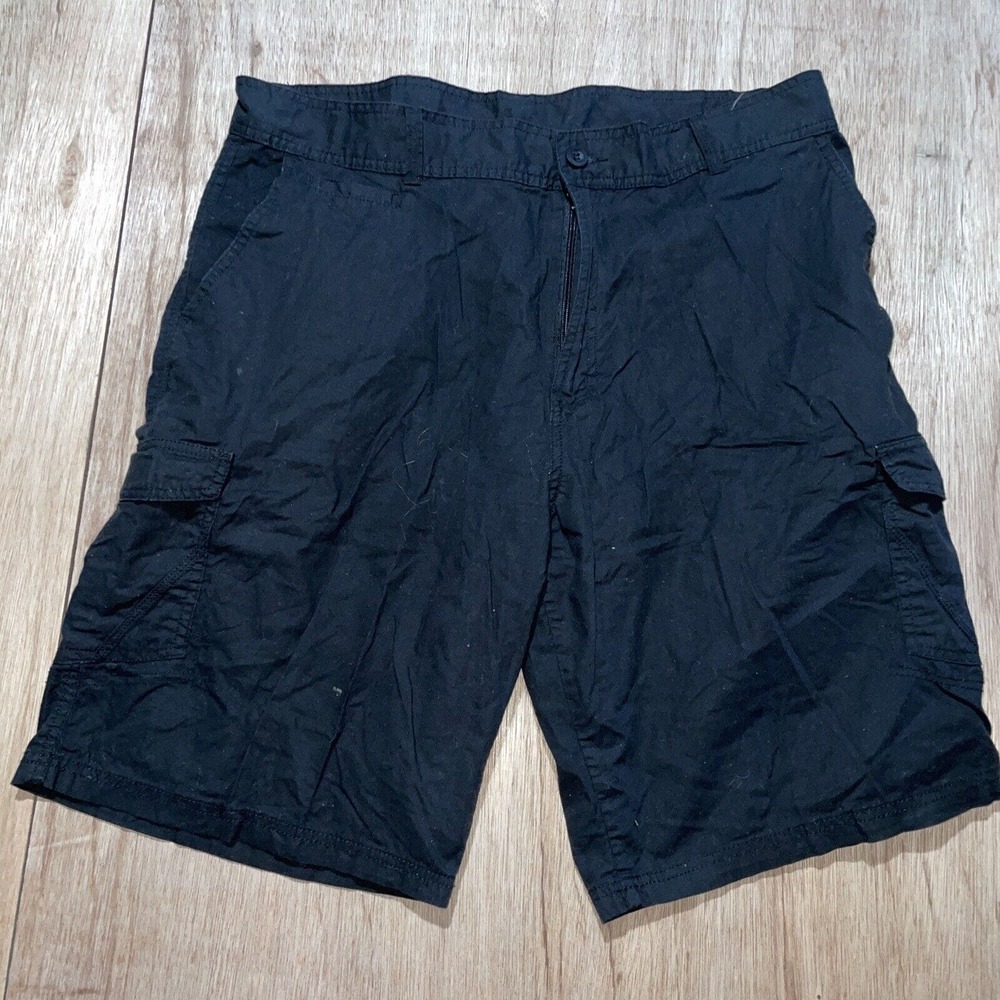 Burnside Cargo Shorts mens 38‎ Black Hiking Lightweight Inseam 11in Flat Front